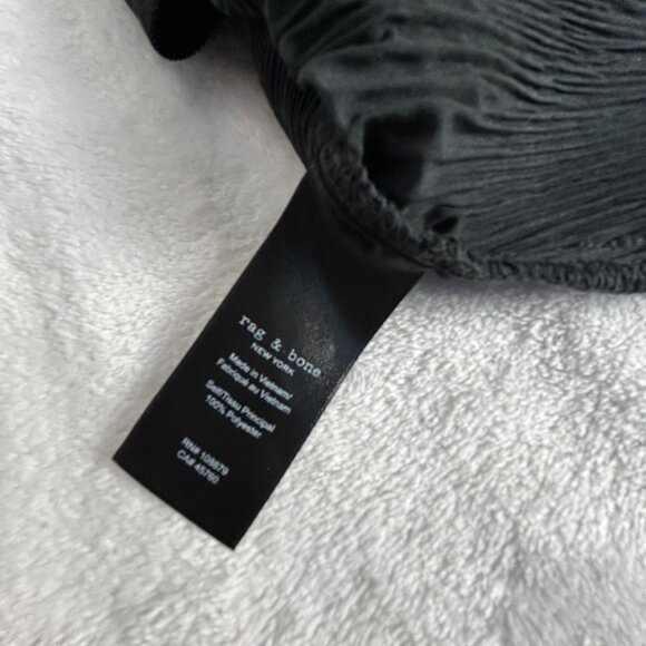 Rag & Bone Womens Pleated Button-Up Blouse Medium Black Long Sleeve Lightweight - Picture 4 of 8